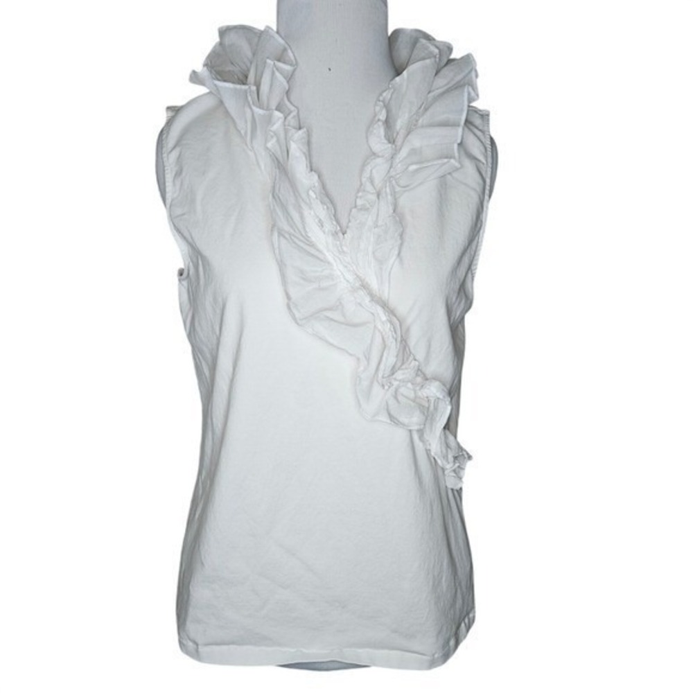 Chaps‎ Womens White Sleeveless Ruffle Neck Top Size Large